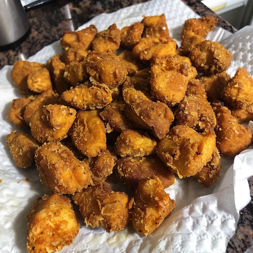 A close-up shot showcases the crispy, golden-brown texture of the Fried Alligator, tempting viewers to try this unique dish.