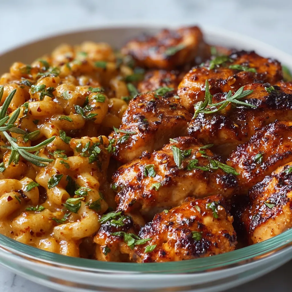 Honey Garlic Butter Chicken Closeup Close-up of delicious Honey Garlic Butter Chicken glistening with sauce, ready to be served.
