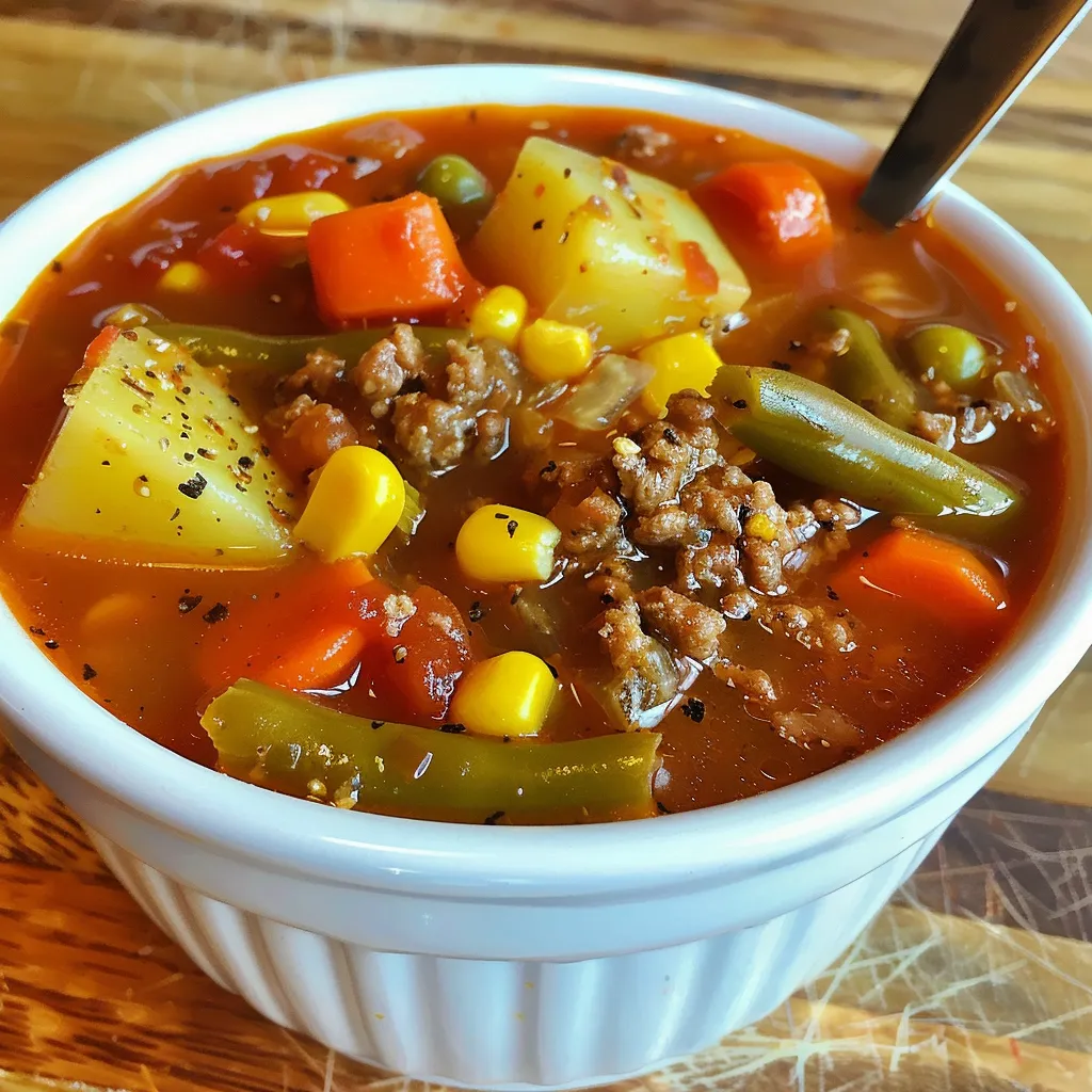 Close-up shot of a hearty bowl of homemade Beef Stew, showing the rich gravy and tender chunks of beef and vegetables.