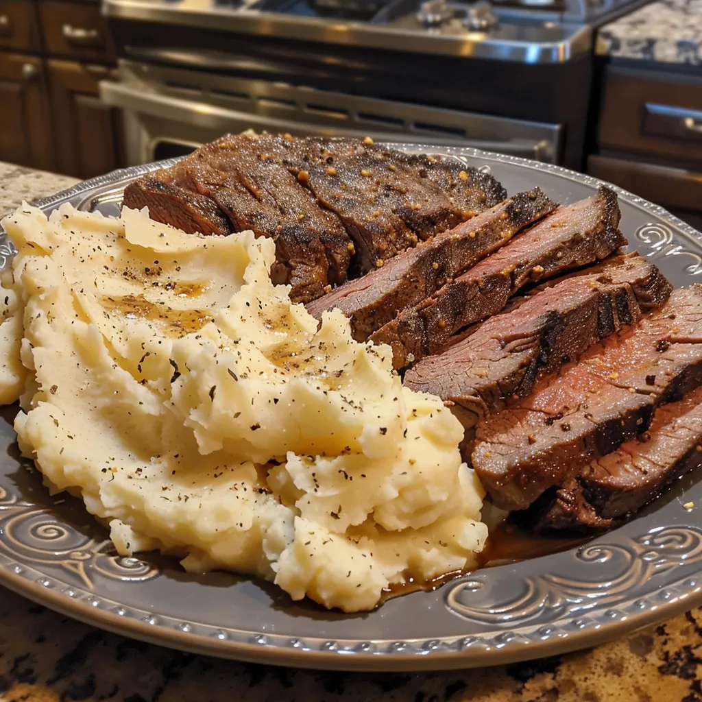 Close-up shot of creamy, homemade Mashed Potatoes, ready to be served as a comforting side dish.