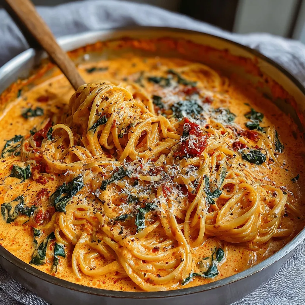 Close-up of freshly made Tomato Garlic Pasta, showcasing the vibrant colors and textures.