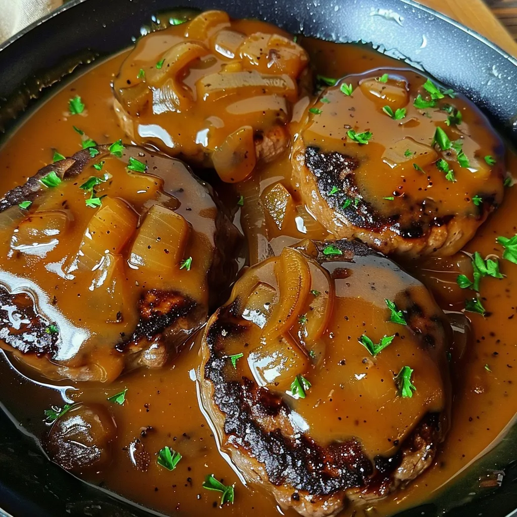 Salisbury Steak: The Very Best Classic Comfort Dinner 1 lina033321 Close up food photo of four Salisbury steak pattie 2ec80f50 6163 4f7e 96a6 1327f281049f 0 - Salisbury Steak: The Very Best Classic Comfort Dinner
