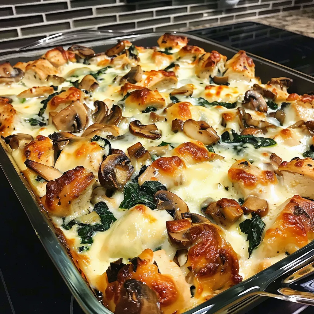 Chicken Spinach and Mushroom Low Carb Oven Dish – Easy 1-Pan Wonder 1 lina033321 cheesy baked chicken and spinach casserole in a cl 95c319b2 fbdb 4b15 9d05 afc151cca103 3 - Chicken Spinach and Mushroom Low Carb Oven Dish – Easy 1-Pan Wonder