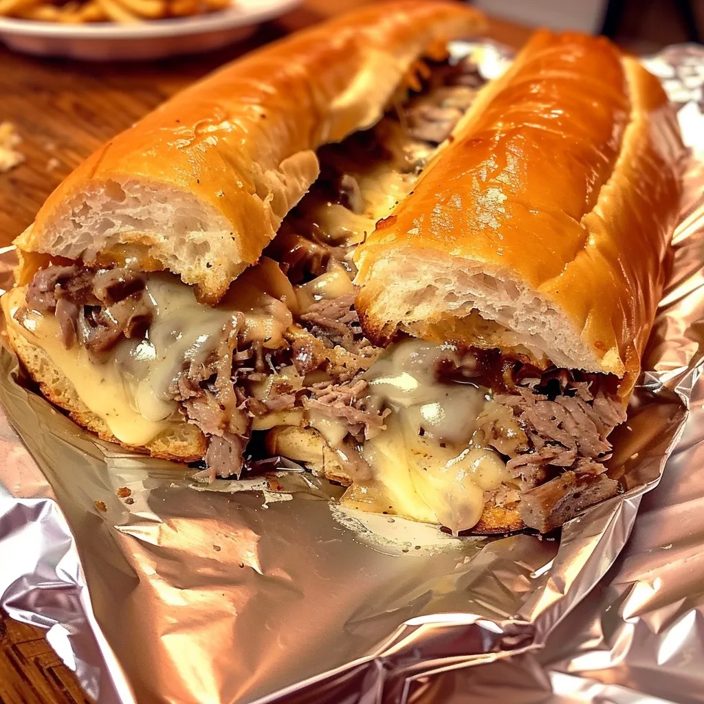 Philly Cheesesteak Sandwich 1 lina033321 close up of a cheesesteak style sub sandwich cut i 8fefc107 5faf 4d34 98b9 0abef4f7e1b1 0 - Philly Cheesesteak Sandwich