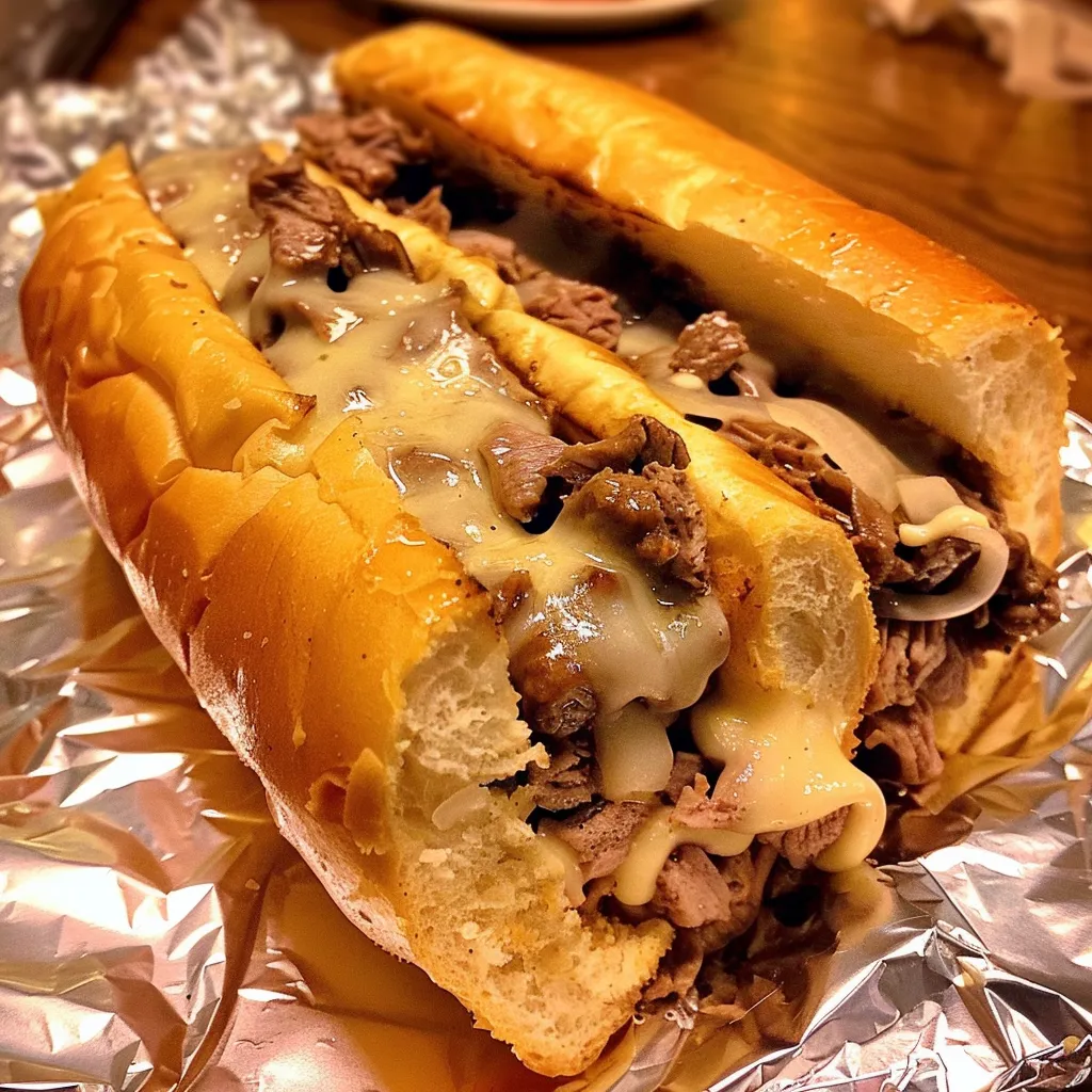 lina033321 close up of a cheesesteak style sub sandwich cut i 8fefc107 5faf 4d34 98b9 0abef4f7e1b1 3 - Philly Cheesesteak Sandwich