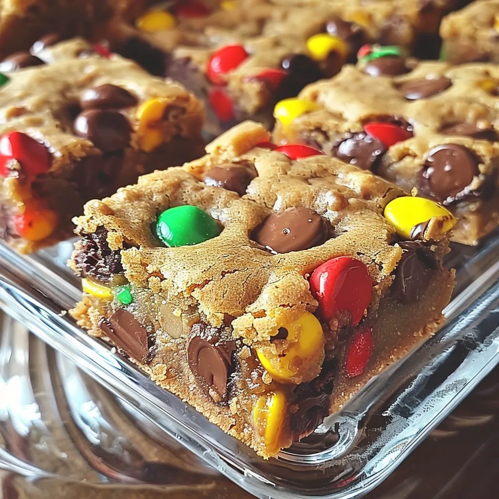 Monster Cookie Bars – Thick, Chewy, and Loaded with Goodies 1 lina033321 close up of thick monster cookie bars on a clear g 572b9ac3 d30b 46c0 94a8 95978c072ba2 1 - Monster Cookie Bars – Thick, Chewy, and Loaded with Goodies