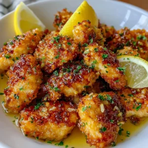 AIR FRYER LEMON CHICKEN BITES EASY 2 Air Fryer Lemon Chicken Bites are golden brown and crispy in this featured image.