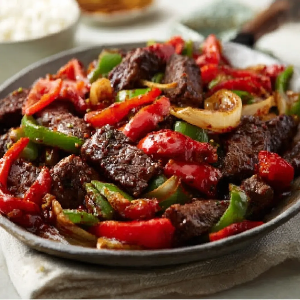 AMAZING CHINESE PEPPER STEAK 1 Chinese Pepper Steak is shown in a delicious-looking featured image.