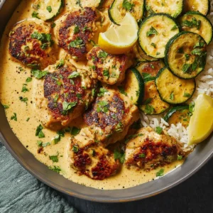 AMAZING CREAMY LEMON BUTTER CHICKEN 2 Creamy Lemon Butter Chicken plated and ready to serve, showcasing its rich sauce and tender chicken pieces.