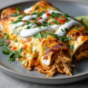 BEST CHICKEN ENCHILADAS EVER 2 Delicious Chicken Enchiladas are pictured as the featured image for this recipe.
