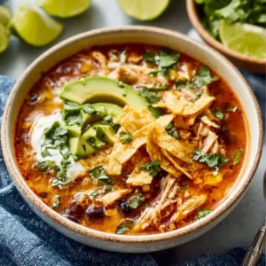 BEST CHICKEN TORTILLA SOUP 2 A bowl of flavorful Chicken Tortilla Soup is shown as the featured image for this recipe.