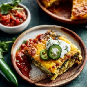 BEST CHILE RELLENO CASSEROLE 2 An appetizing Chile Relleno Casserole is displayed as the featured image for the recipe.