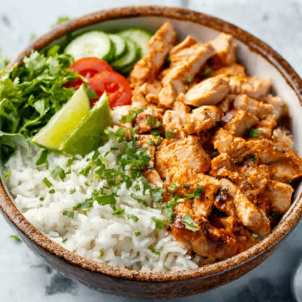 BEST COCONUT CHICKEN RICE BOWL 1 A delicious and vibrant Coconut Chicken Rice Bowl is showcased as the featured image for this recipe.