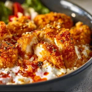 BEST COTTAGE CHEESE CHICKEN PARM BOWL 2 A vibrant Cottage Cheese Chicken Parm Bowl is showcased as the article's featured image, highlighting its appealing presentation and delicious ingredients.