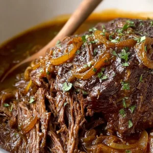 BEST FRENCH ONION POT ROAST 2 Delicious French Onion Pot Roast is shown as the featured image for this recipe.