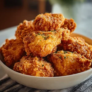 BEST SOUTHERN FRIED CHICKEN EVER 2 Close-up of crispy, golden Southern Fried Chicken, showcasing its delicious texture.