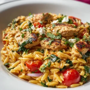 CHICKEN ORZO EASY PERFECT MEAL 2 Delicious homemade Chicken Orzo is displayed as the featured image for a recipe article.
