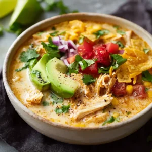 A bowl of creamy chicken tortilla soup is presented as a featured image for the recipe.