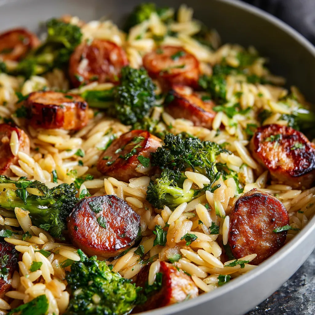 EASY CHICKEN SAUSAGE BROCCOLI ORZO