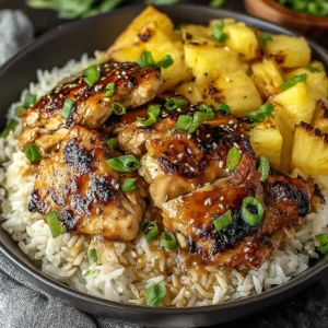 EASY PINEAPPLE CHICKEN AND RICE 2 A delicious plate of Pineapple Chicken And Rice is featured in this recipe article.