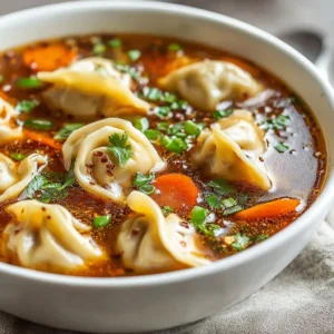 EASY POTSTICKER SOUP RECIPE 2 A bowl of savory Potsticker Soup is shown as the featured image, filled with dumplings and colorful vegetables in a flavorful broth.