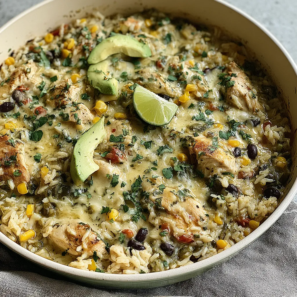 EASY SALSA VERDE CHICKEN AND RICE SKILLET