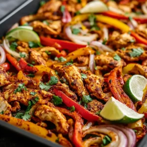 EASY SHEET PAN CHICKEN FAJITAS 2 Sheet Pan Chicken Fajitas are pictured as a vibrant and delicious meal ready to be served.