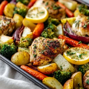 EASY SHEET PAN LEMON HERB CHICKEN AND VEGETABLES 2 Sheet Pan Lemon Herb Chicken And Vegetables is a vibrant and delicious meal, featuring chicken and colorful vegetables roasted together on a single pan.