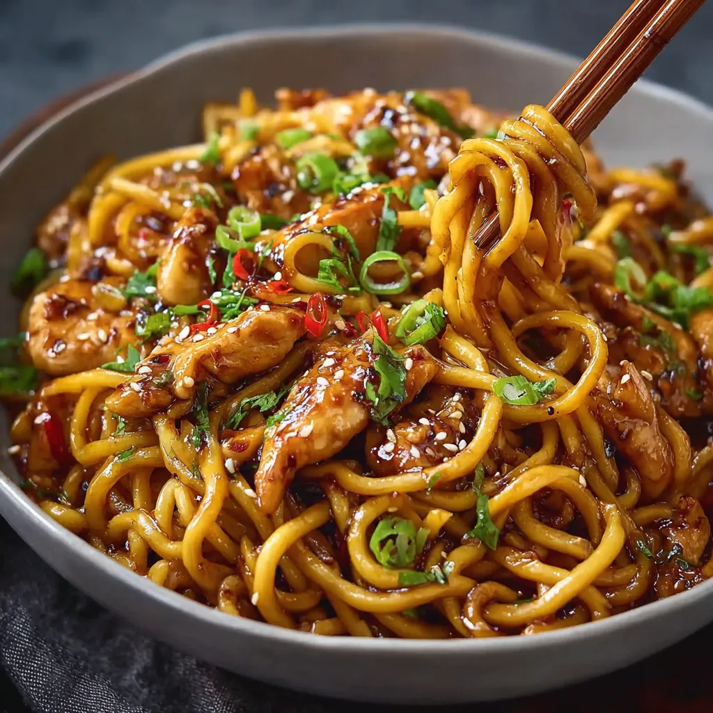 EASY STICKY GARLIC CHICKEN NOODLES