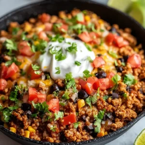 A vibrant Turkey Taco Skillet is served as the featured image for this recipe.