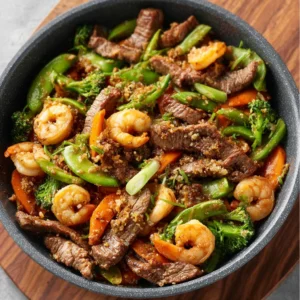 Error: Could not generate title for Steak & Shrimp Stir-Fry 2 Delicious Steak & Shrimp Stir-Fry featured image showcasing tender steak and juicy shrimp with colorful vegetables.