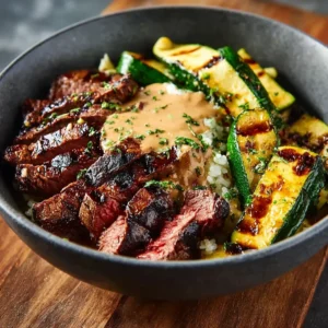 GRILLED STEAK BOWL ULTIMATE RECIPE 2 A delicious Grilled Steak Bowl filled with tender steak, fresh vegetables, and flavorful toppings is pictured as the featured image.