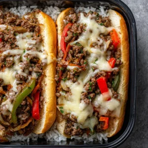 GROUND BEEF PHILLY CHEESESTEAK ULTIMATE 2 A delicious Ground Beef Philly Cheesesteak, piled high with savory beef and melted cheese, is the perfect quick and easy weeknight meal.