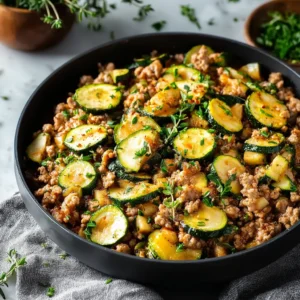 GROUND TURKEY AND ZUCCHINI SKILLET EASY 2 Ground Turkey And Zucchini Skillet is shown as a delicious and healthy featured meal in a skillet.