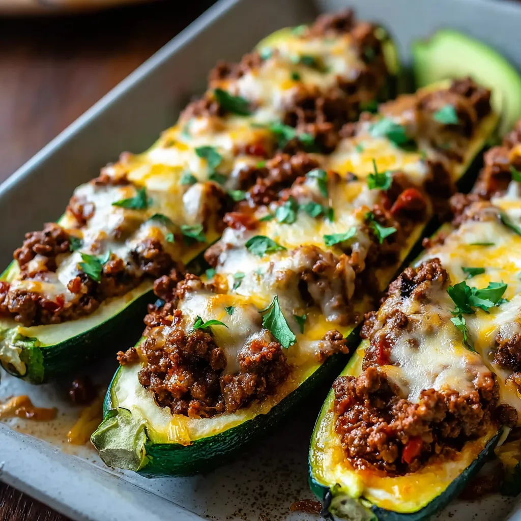 IRRESISTIBLE GROUND BEEF ZUCCHINI BOATS