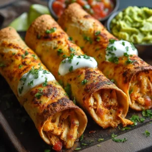 OVEN-BAKED CHICKEN TAQUITOS IRRESISTIBLE 2 Delicious Oven-Baked Chicken Taquitos are arranged on a plate, ready to be enjoyed.