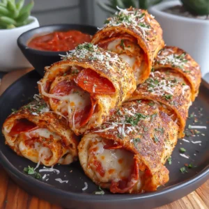 PEPPERONI PIZZA ROLLS AMAZING 2 Close-up of golden brown Pepperoni Pizza Rolls, a delicious and easy appetizer.