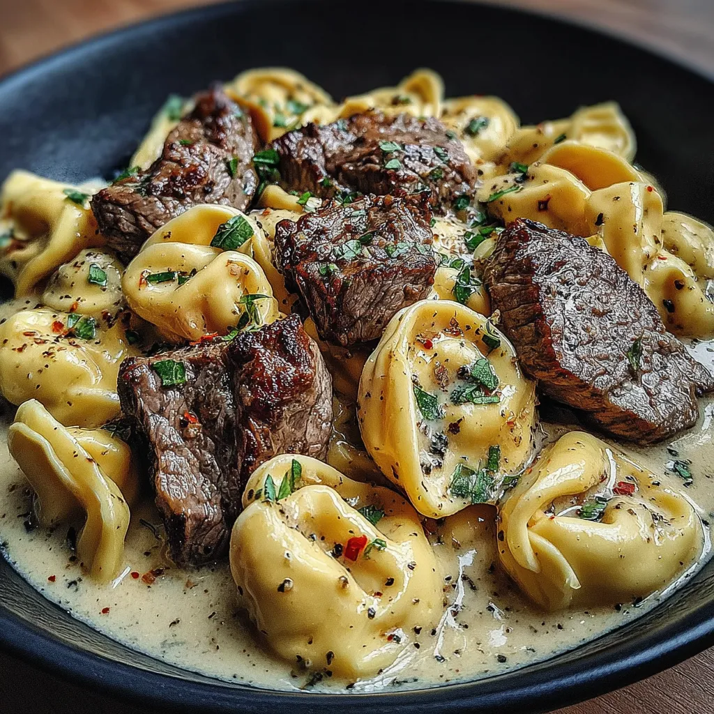 QUICK GARLIC STEAK TORTELLINI