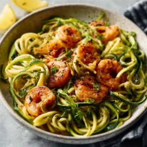 SHRIMP ZUCCHINI NOODLES EASY RECIPE 2 Shrimp Zucchini Noodles are displayed as a vibrant and healthy meal in the featured image.