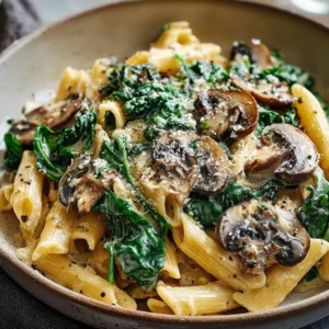 SPINACH MUSHROOM PASTA EASY 2 Delicious Spinach Mushroom Pasta dish, perfect for a quick and healthy meal.