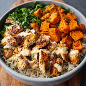 ULTIMATE CHICKEN SWEET POTATO RICE BOWL 2 A vibrant Chicken Sweet Potato Rice Bowl is pictured as the featured image for a delicious and healthy recipe.