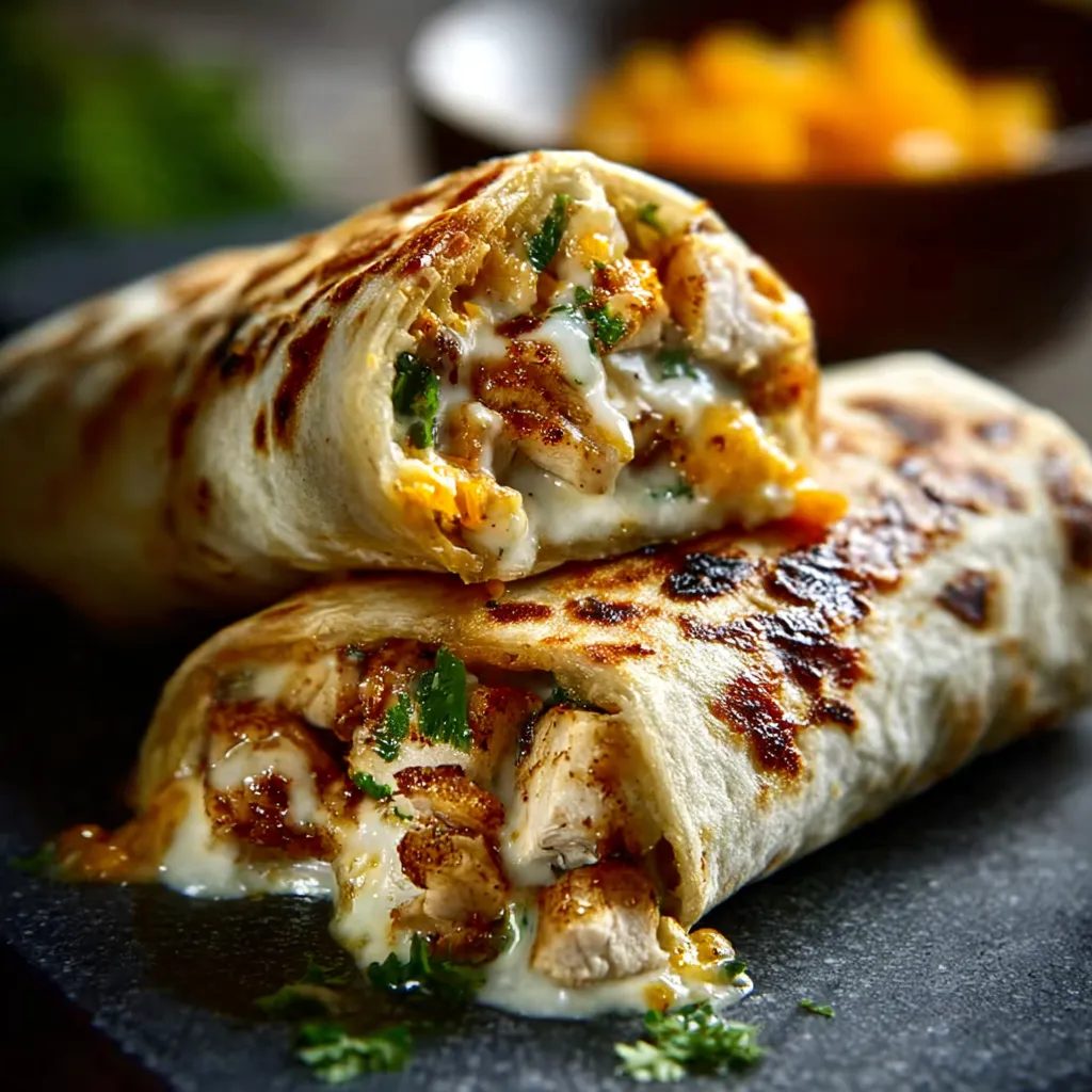 Delicious Cheesy Garlic Chicken Wraps, ready to eat!