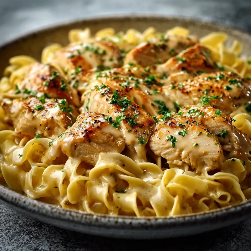 Creamy Chicken Buttered Noodles in a bowl, ready to eat. Comfort food at its finest.