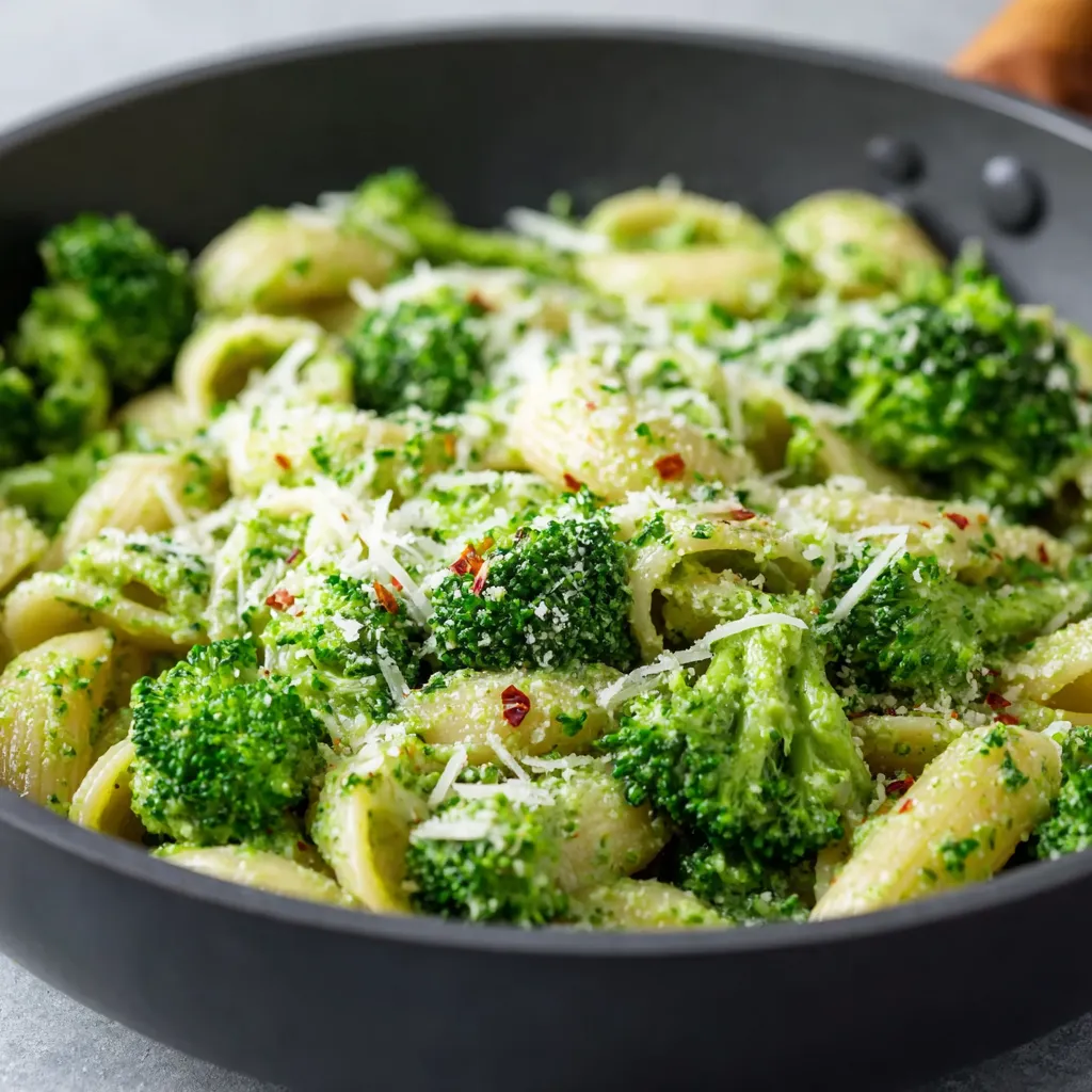 Close-up shot showcases a vibrant bowl of Broccoli Pasta, highlighting its fresh ingredients and appealing texture.