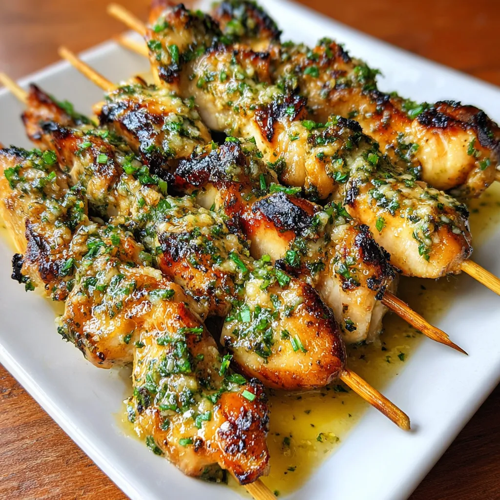 Juicy Grilled Ranch Garlic Parmesan Chicken Skewers ready to eat.