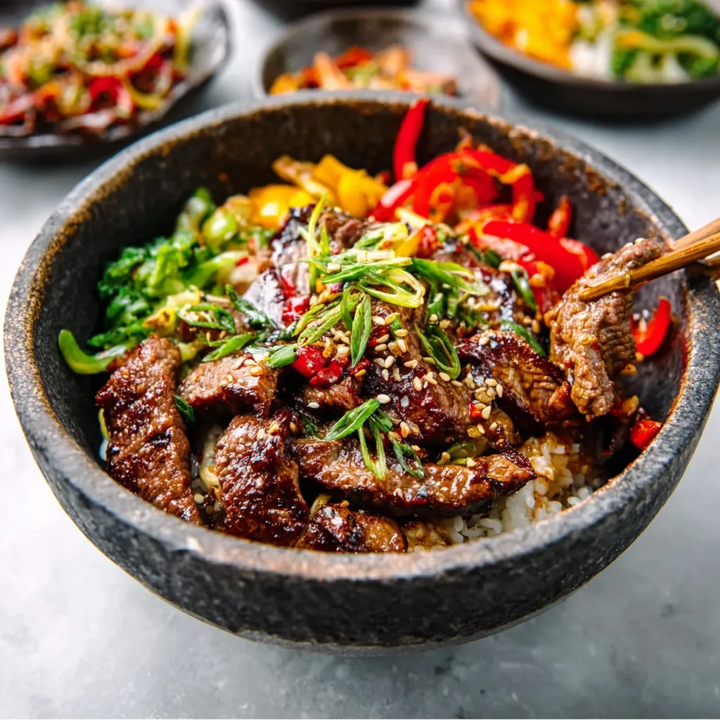 Delicious Korean BBQ Steak Bowls with sesame seeds and vibrant vegetables.
