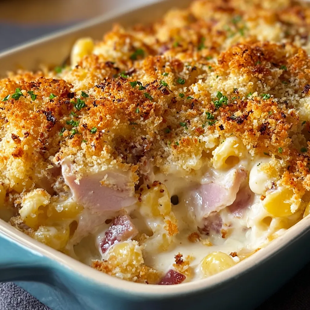 A close-up shot showcasing a second serving of delicious Chicken Cordon Bleu Casserole.