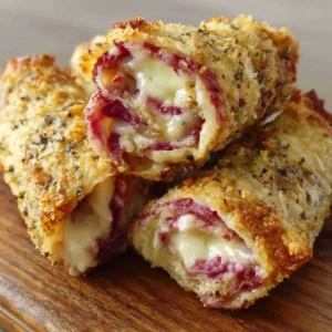 AMAZING KETO REUBEN ROLL-UPS 2 Close-up shot of savory Keto Reuben Roll-Ups, showcasing their golden-brown crust and delicious filling.