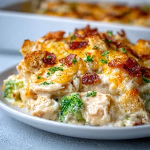 BEST CHICKEN CASSEROLE KETO EASY 2 Delicious homemade Chicken Casserole is pictured as the featured image.