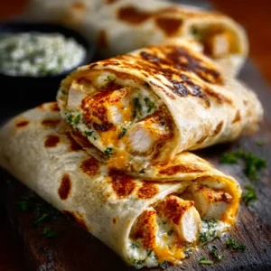 CHEESY GARLIC CHICKEN WRAPS EASY DINNER 2 Delicious Cheesy Garlic Chicken Wraps ready to eat.